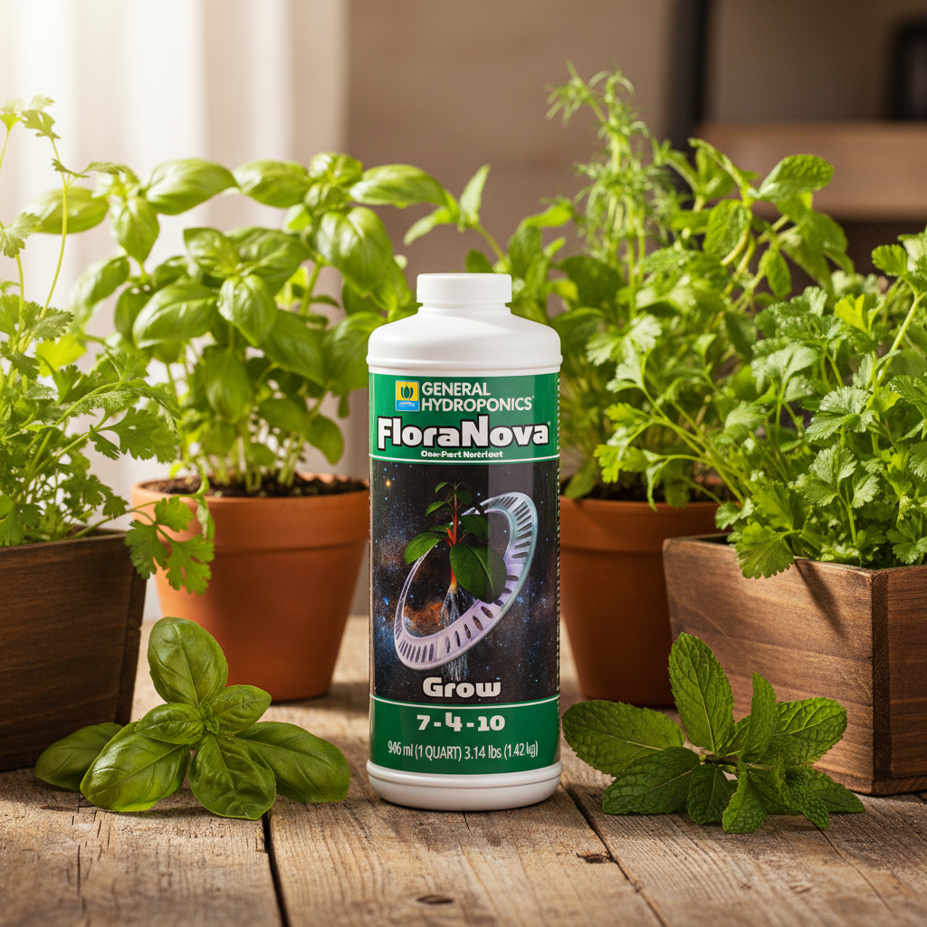 FloraNova Grow en huerto de hierbas aromáticas casero